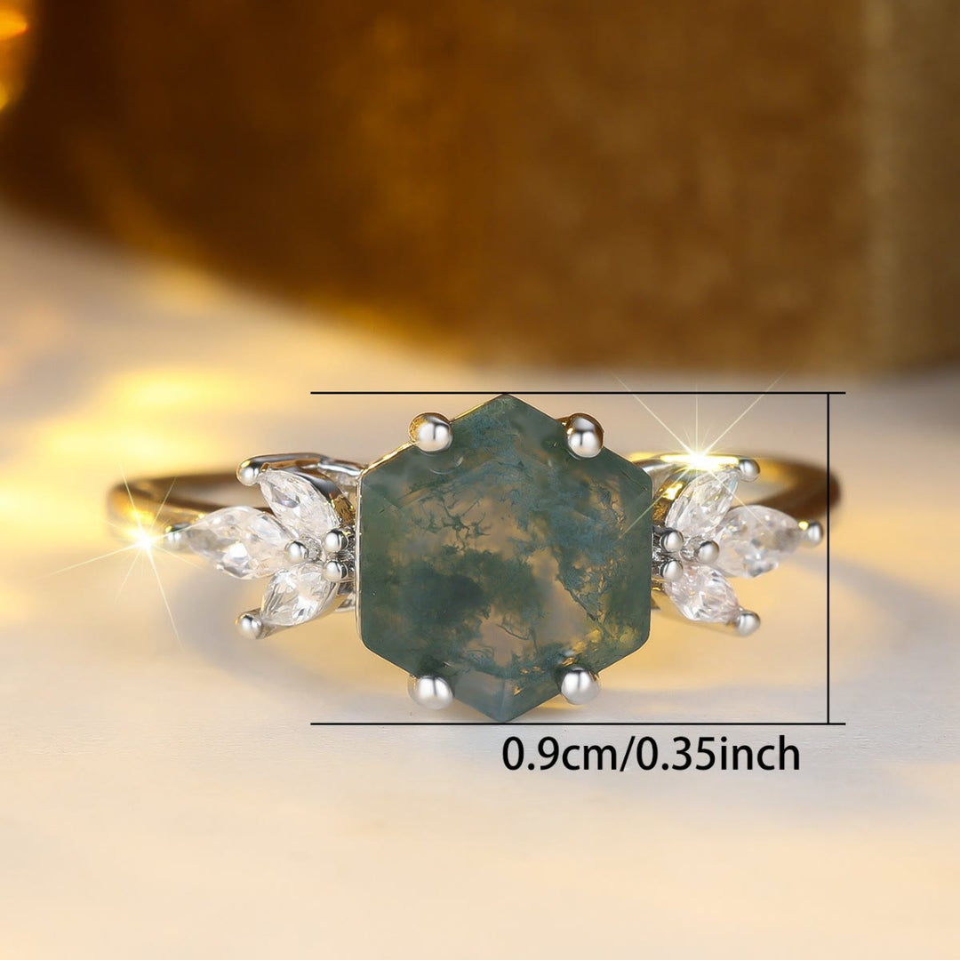 FREE Today: Hexagon Moss Agate Zircon Ring - image 4