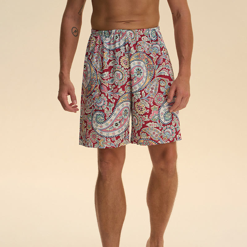 Olivenorma Men's Summer Satin Chiffon Loose Fit Comfortable Stylish Printed Lounge Short Pants - Cherry Red - 2XL - image 10