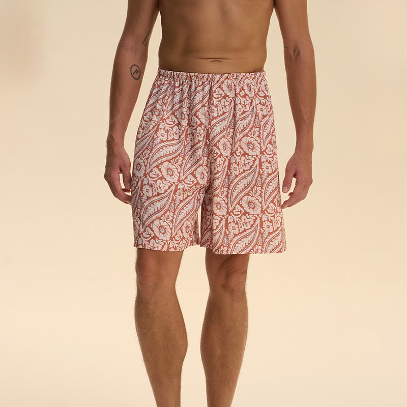 Olivenorma Men's Summer Satin Chiffon Loose Fit Comfortable Stylish Printed Lounge Short Pants - Red - 2XL - image 5