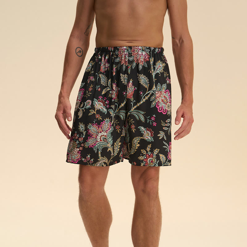 Olivenorma Men's Summer Satin Chiffon Loose Fit Comfortable Stylish Printed Lounge Short Pants - Black - 2XL - image 20