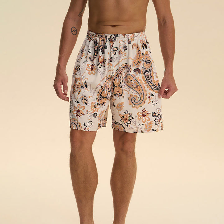 Olivenorma Men's Summer Satin Chiffon Loose Fit Comfortable Stylish Printed Lounge Short Pants - White - 2XL - image 0