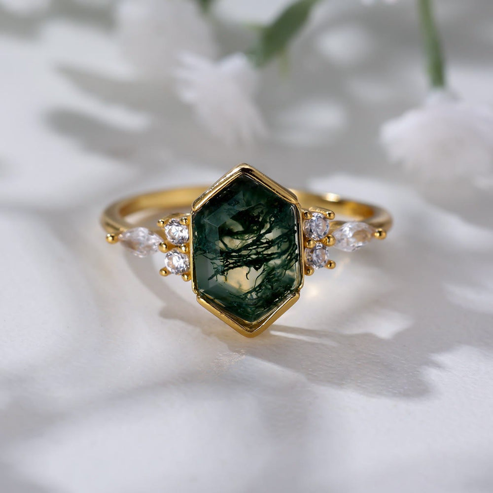 FREE Today: Geometric Hexagonal Design Moss Agate Ring - image 1