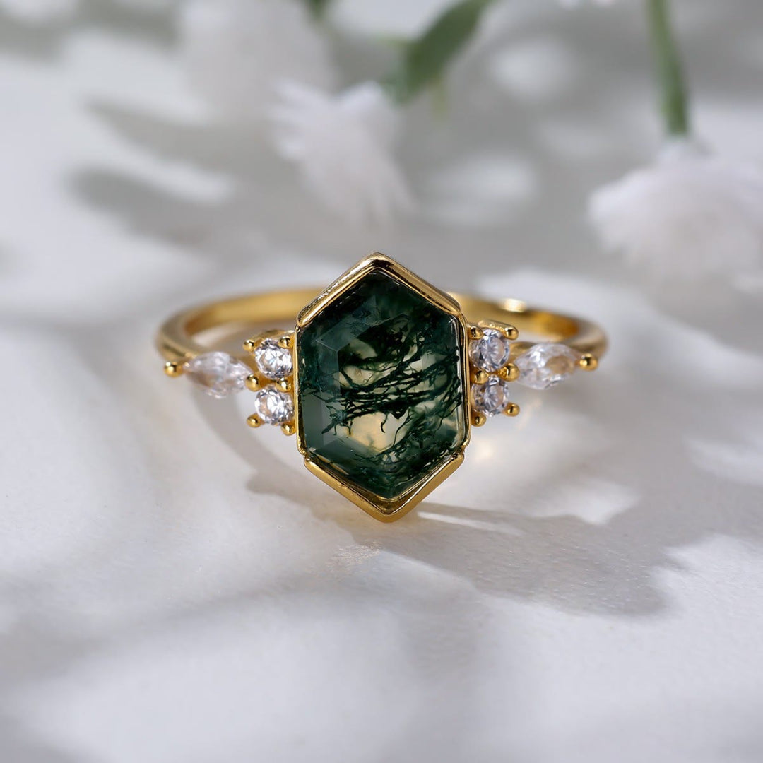 FREE Today: Geometric Hexagonal Design Moss Agate Ring - image 1