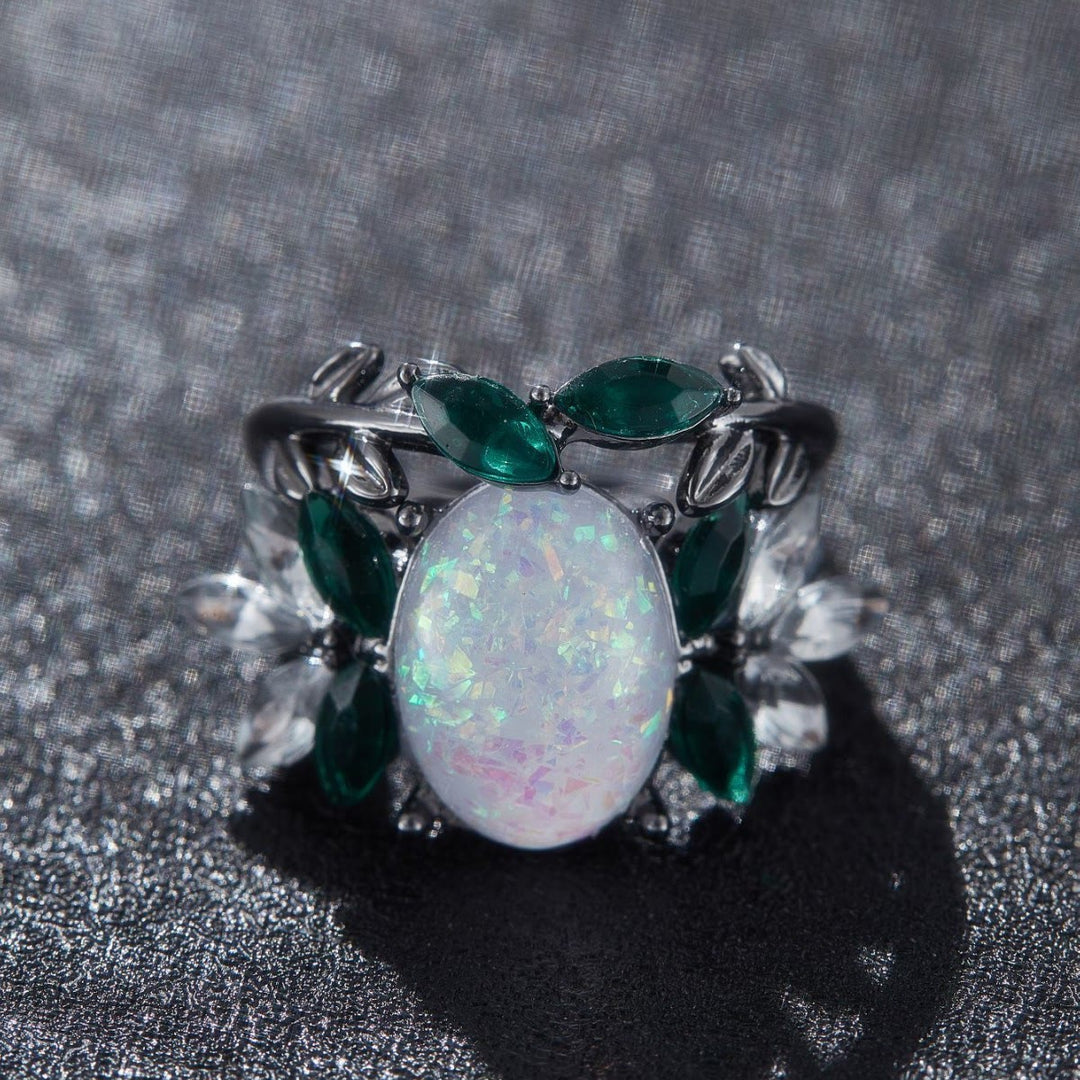 FREE Today: Synthetic Oval Opal & Cubic Zirconia Leaf Engagement Ring Set - image 4