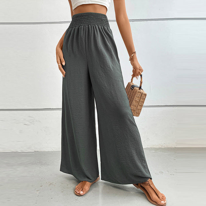 Olivenorma Summer Casual High-Waist Loose Fit Wide-Leg Elastic Waist Pants - Dark Gray - XL - image 22