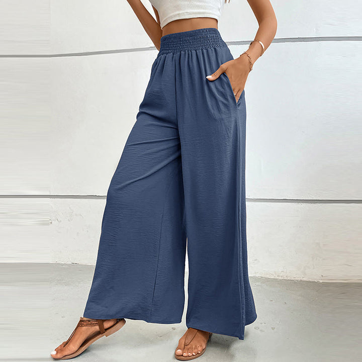 Olivenorma Summer Casual High-Waist Loose Fit Wide-Leg Elastic Waist Pants - Haze Blue - XL - image 10