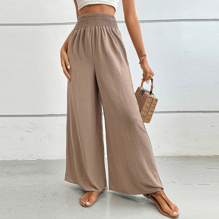 Olivenorma Summer Casual High-Waist Loose Fit Wide-Leg Elastic Waist Pants - Khaki - XL - image 16