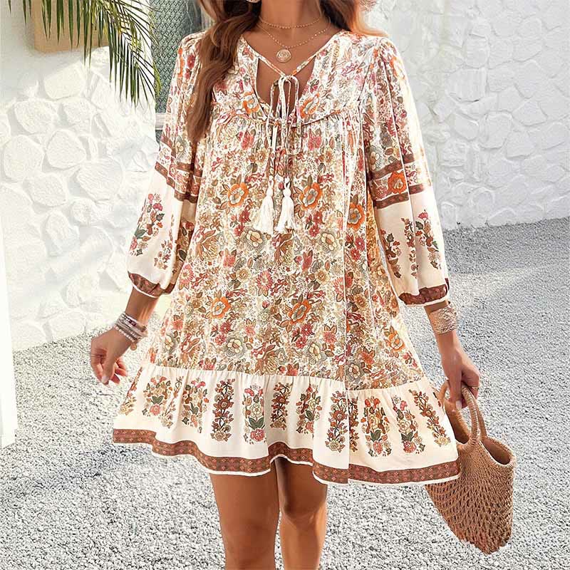 Olivenorma Bohemian V-Neck Cotton Print Summer Vacation Dress - image 3