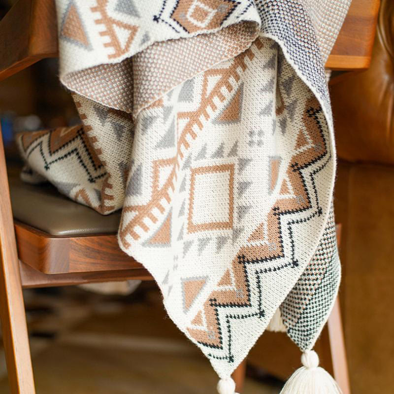 Olivenorma Sunburst Geometric Knit Tassel Throw Blanket - image 2