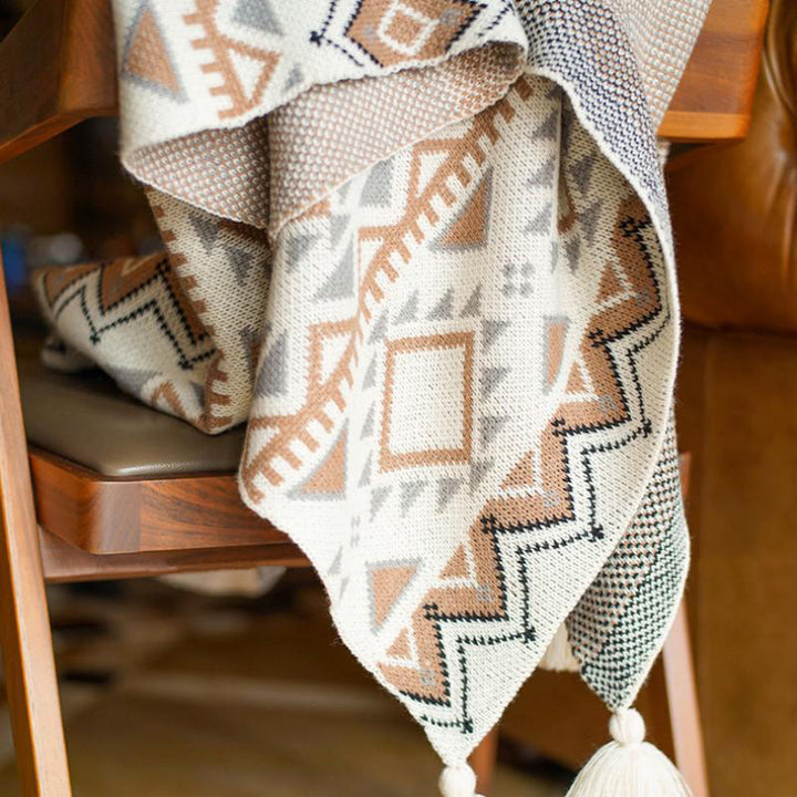Olivenorma Sunburst Geometric Knit Tassel Throw Blanket - image 2