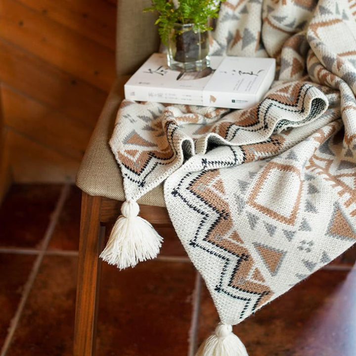 Olivenorma Sunburst Geometric Knit Tassel Throw Blanket - image 3
