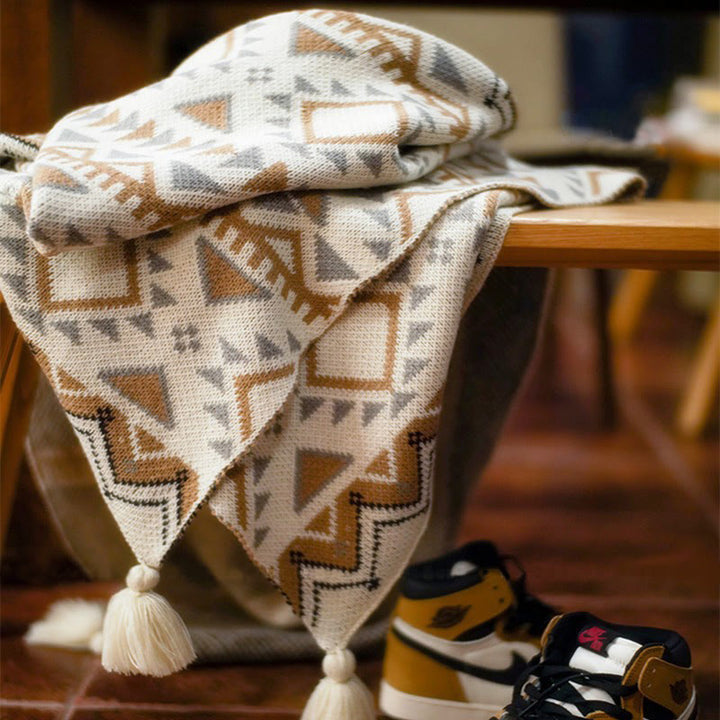 Olivenorma Sunburst Geometric Knit Tassel Throw Blanket - 150*200cm - image 1