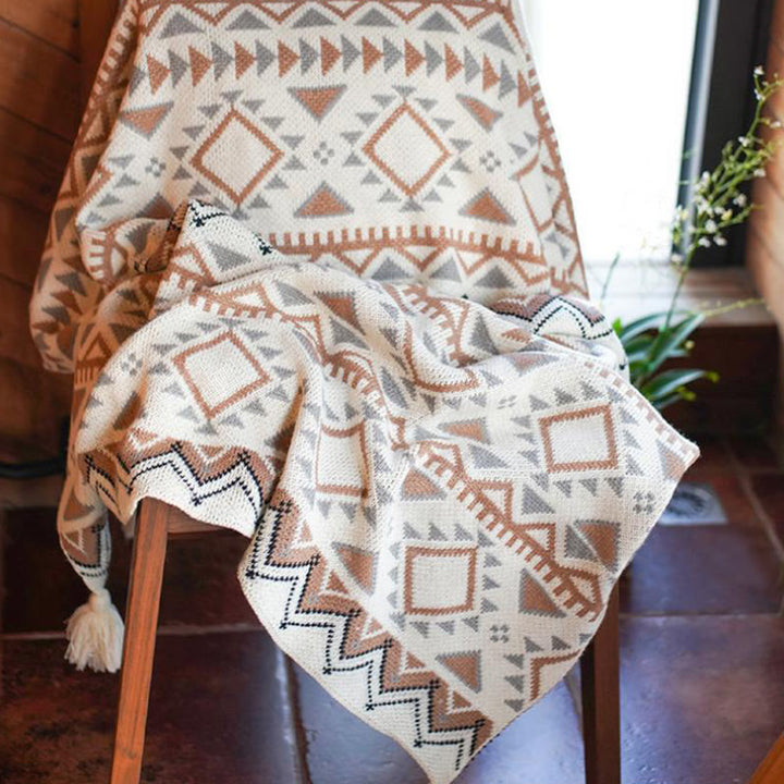 Olivenorma Sunburst Geometric Knit Tassel Throw Blanket - image 0