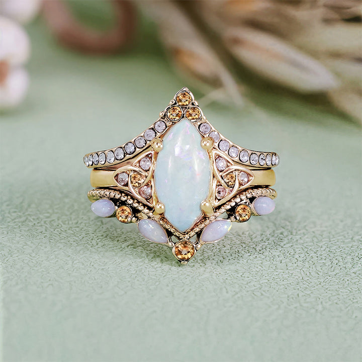 FREE Today: Vintage Milgrain Marquise Opal and Emerald Three-Piece Ring Set  - Opal#Color Gold - US 10 - image 9