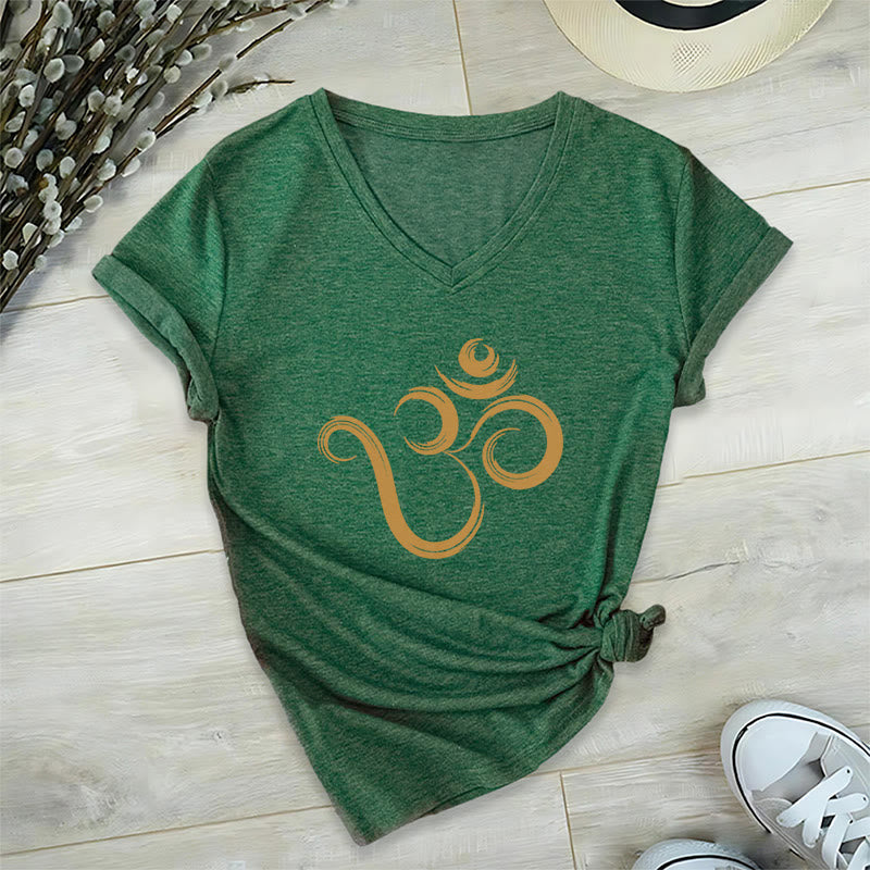 Olivenorma Breathe Yoga Meditation Inspirational V-Neck T-Shirt - Dark Green - 2XL - image 4