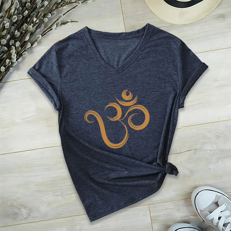 Olivenorma Breathe Yoga Meditation Inspirational V-Neck T-Shirt - Navy Blue - 2XL - image 4