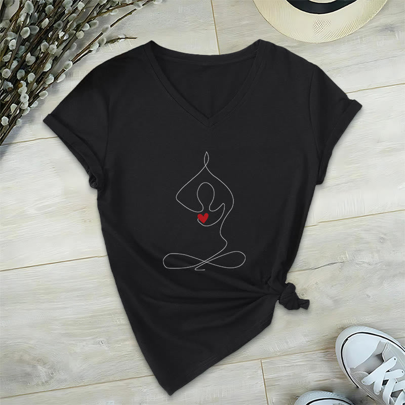 Olivenorma Yoga Meditation Spiritual Pose V-Neck T-Shirt - Black - 2XL - image 10