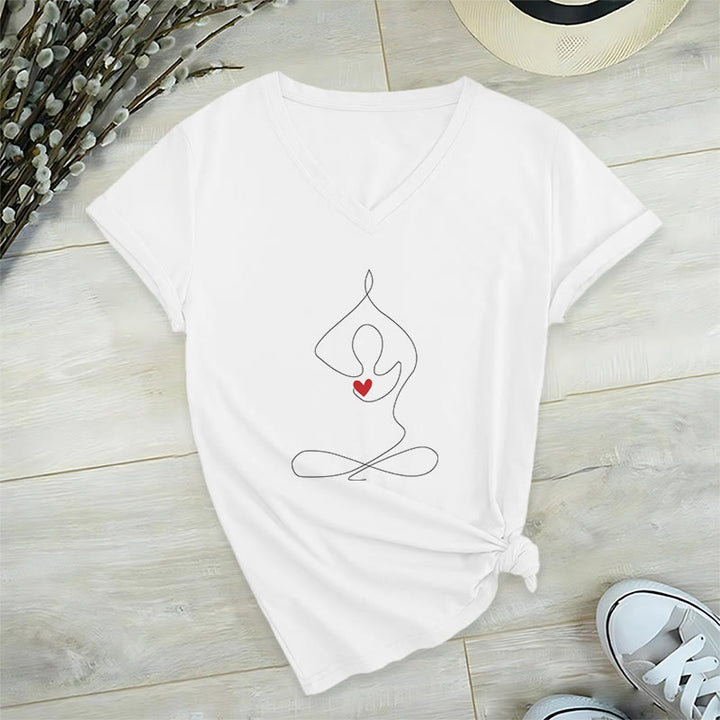 Olivenorma Yoga Meditation Spiritual Pose V-Neck T-Shirt - White - 2XL - image 0