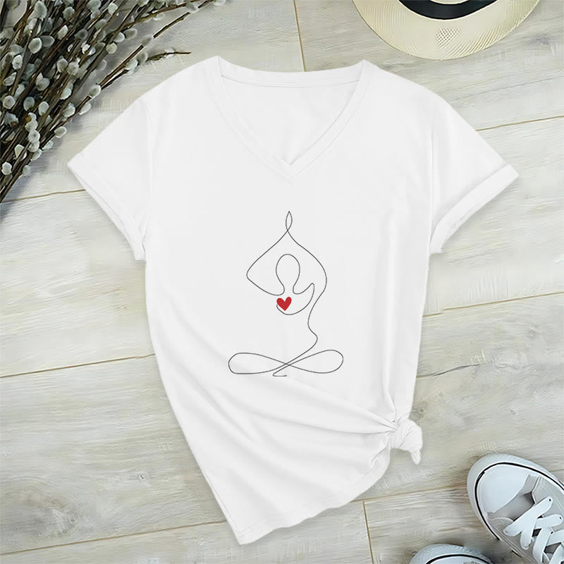 Olivenorma Yoga Meditation Spiritual Pose V-Neck T-Shirt - White - 2XL - image 0