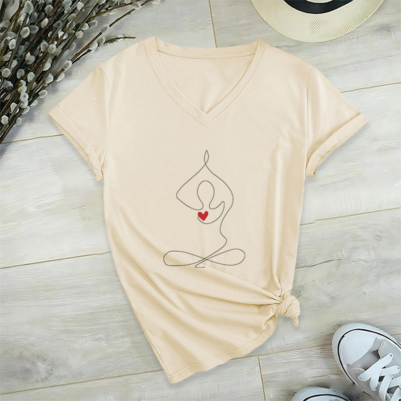 Olivenorma Yoga Meditation Spiritual Pose V-Neck T-Shirt - Khaki - 2XL - image 20