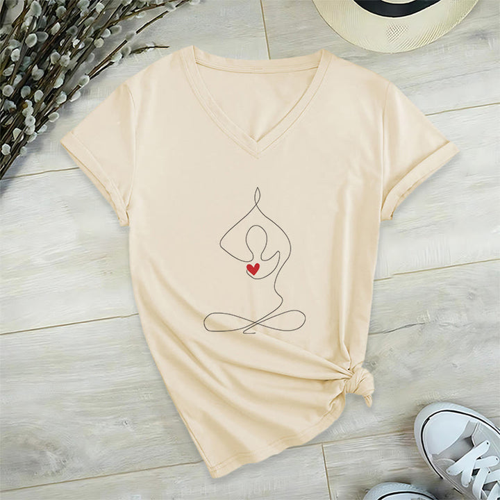 Olivenorma Yoga Meditation Spiritual Pose V-Neck T-Shirt - Khaki - 2XL - image 20