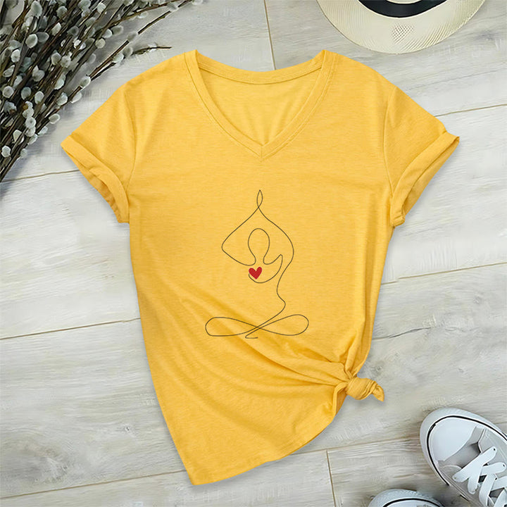 Olivenorma Yoga Meditation Spiritual Pose V-Neck T-Shirt - Yellow - 2XL - image 14