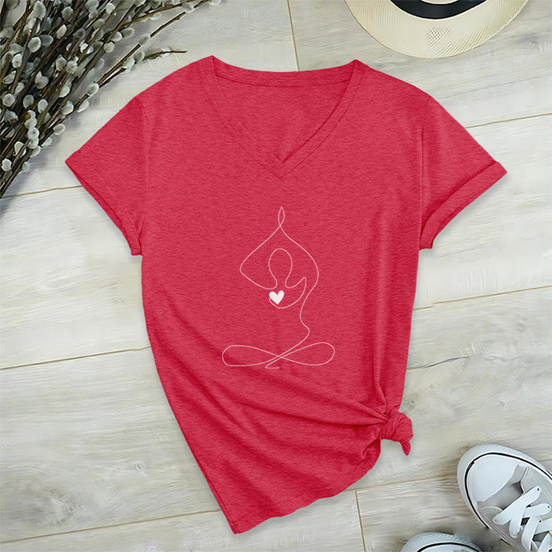 Olivenorma Yoga Meditation Spiritual Pose V-Neck T-Shirt - Red - 2XL - image 12