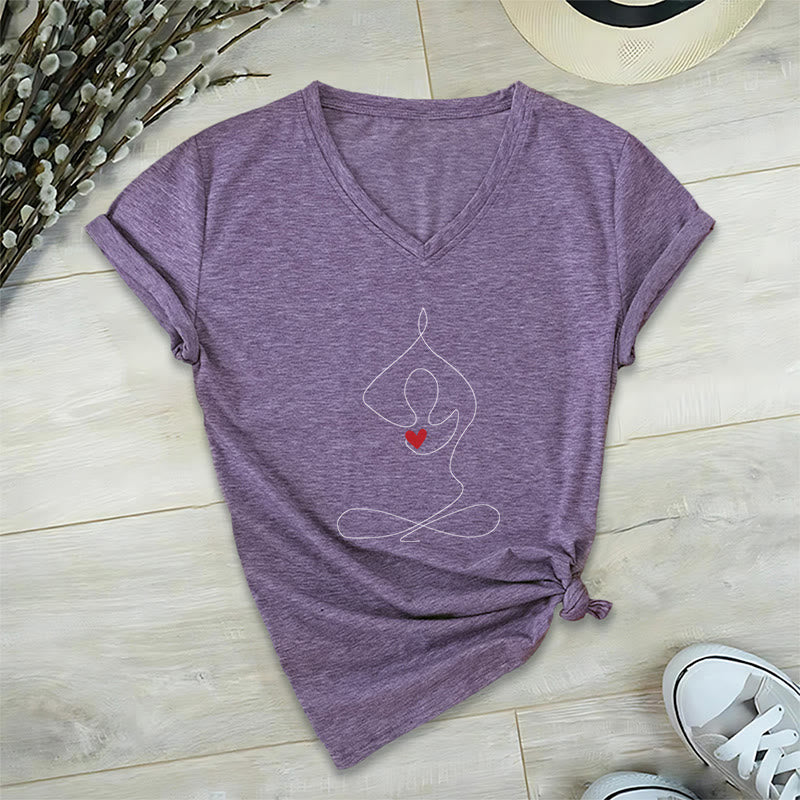 Olivenorma Yoga Meditation Spiritual Pose V-Neck T-Shirt - Purple - 2XL - image 24