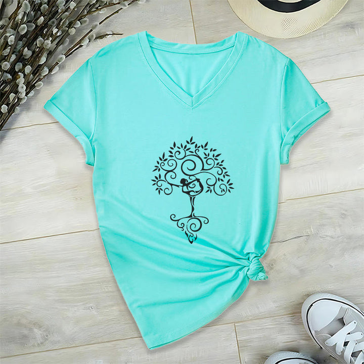 Olivenorma Yoga Lover Namaste Meditation V-Neck T-Shirt - Lake Blue - 2XL - image 24