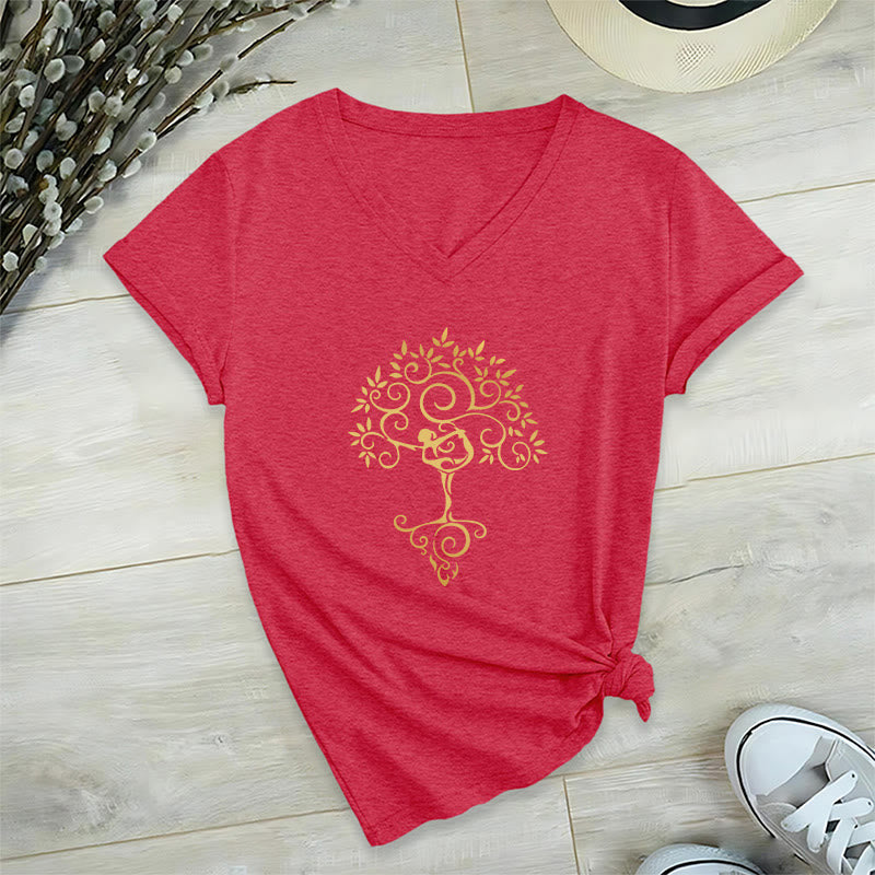 Olivenorma Yoga Lover Namaste Meditation V-Neck T-Shirt - Red - 2XL - image 14