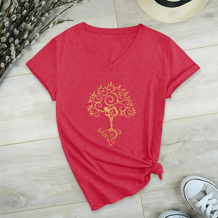Olivenorma Yoga Lover Namaste Meditation V-Neck T-Shirt - Red - 2XL - image 14