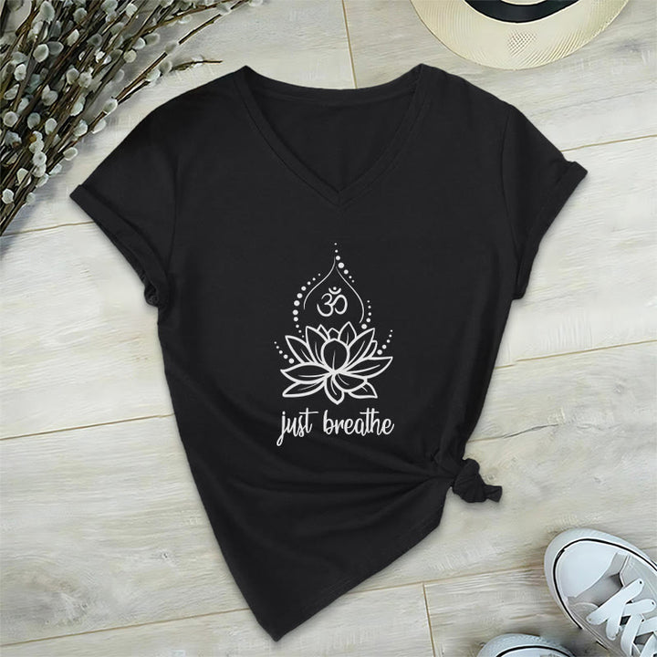 Olivenorma "Just Breathe"  Yoga Meditation V-Neck T-Shirt - Black - 2XL - image 10