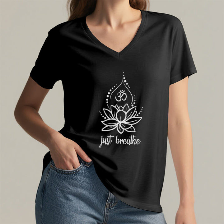 Olivenorma "Just Breathe"  Yoga Meditation V-Neck T-Shirt - image 11