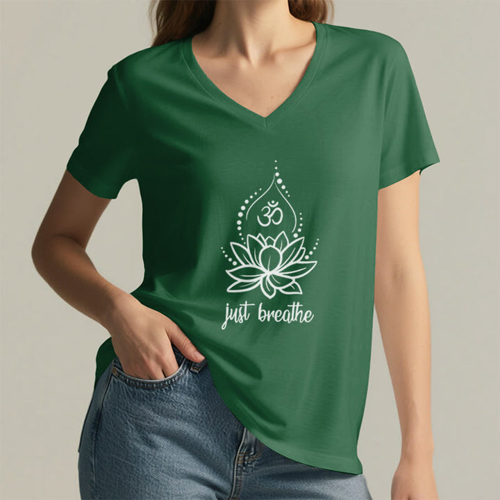 Olivenorma "Just Breathe"  Yoga Meditation V-Neck T-Shirt - image 5