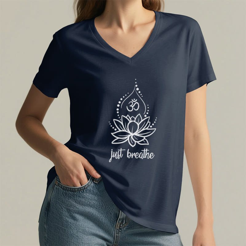 Olivenorma "Just Breathe"  Yoga Meditation V-Neck T-Shirt - image 3