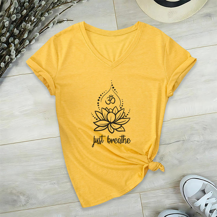 Olivenorma "Just Breathe"  Yoga Meditation V-Neck T-Shirt - Yellow - 2XL - image 14