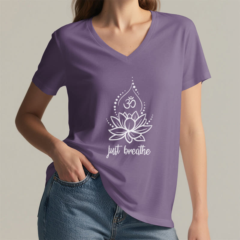 Olivenorma "Just Breathe"  Yoga Meditation V-Neck T-Shirt - image 25