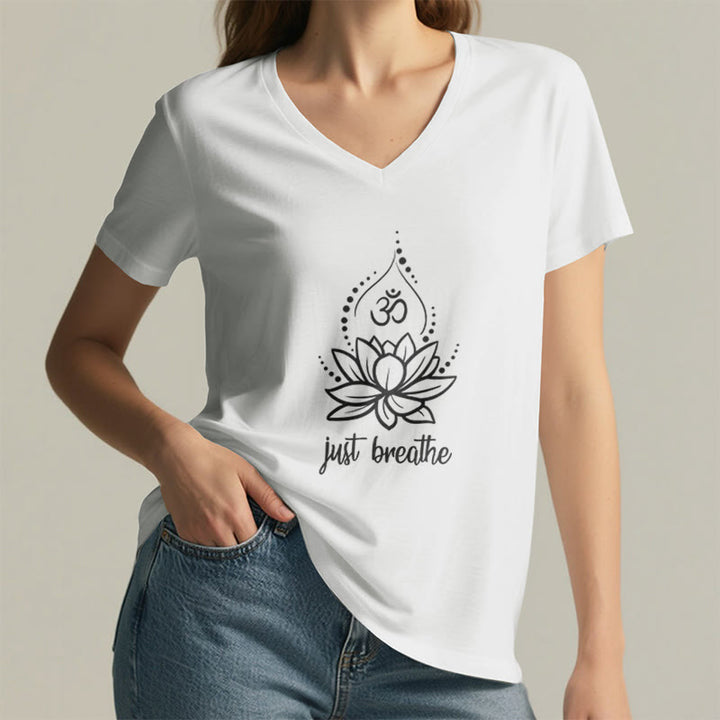 Olivenorma "Just Breathe"  Yoga Meditation V-Neck T-Shirt - image 1
