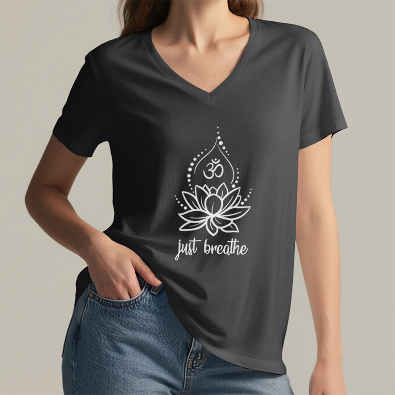 Olivenorma "Just Breathe"  Yoga Meditation V-Neck T-Shirt - image 9