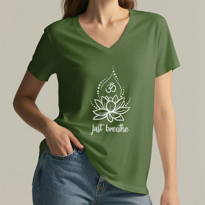 Olivenorma "Just Breathe"  Yoga Meditation V-Neck T-Shirt - image 7