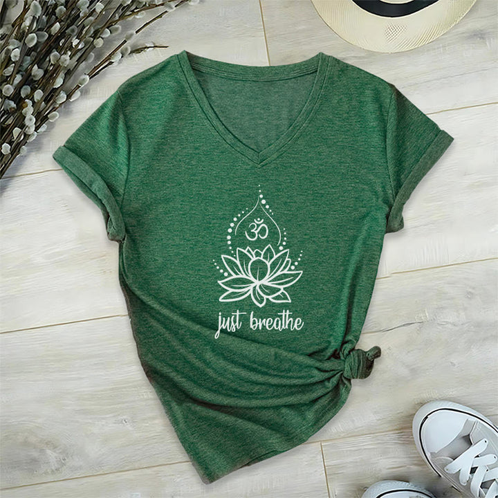 Olivenorma "Just Breathe"  Yoga Meditation V-Neck T-Shirt - Dark Green - 2XL - image 4