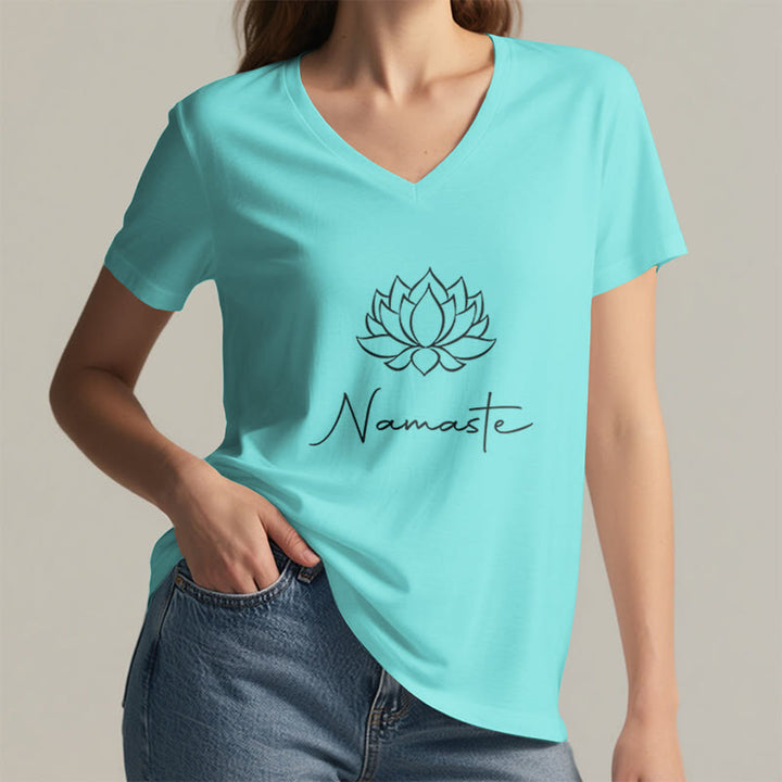 Olivenorma Minimalist Yoga Namaste V-Neck T-Shirt - image 23