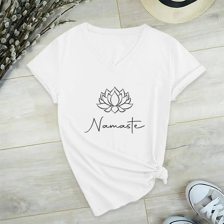 Olivenorma Minimalist Yoga Namaste V-Neck T-Shirt - White - 2XL - image 2