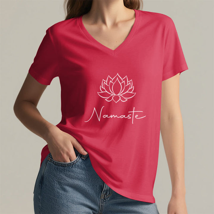Olivenorma Minimalist Yoga Namaste V-Neck T-Shirt - image 15