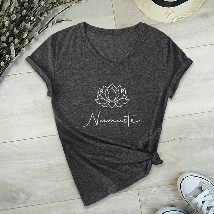 Olivenorma Minimalist Yoga Namaste V-Neck T-Shirt - Gray - 2XL - image 10
