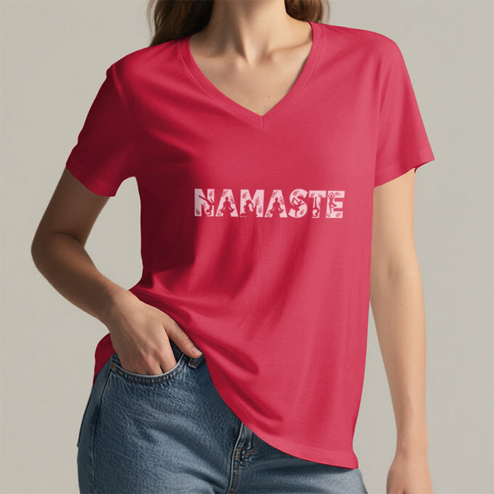 Olivenorma Minimalist Yoga Namaste Pose V-Neck T-Shirt - image 15
