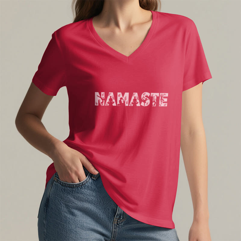Olivenorma Minimalist Yoga Namaste Pose V-Neck T-Shirt - image 15
