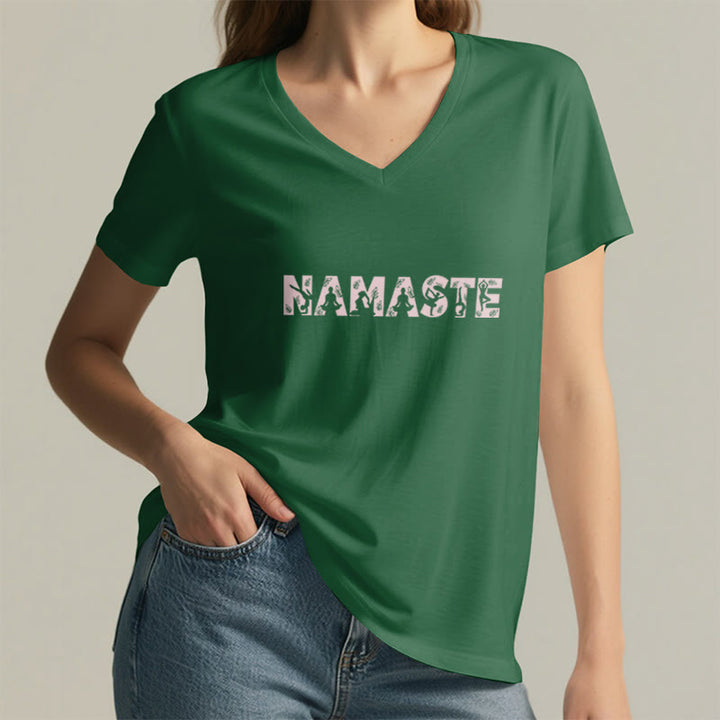 Olivenorma Minimalist Yoga Namaste Pose V-Neck T-Shirt - image 9