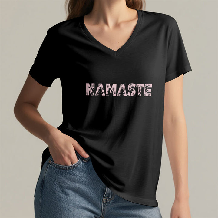 Olivenorma Minimalist Yoga Namaste Pose V-Neck T-Shirt - image 1
