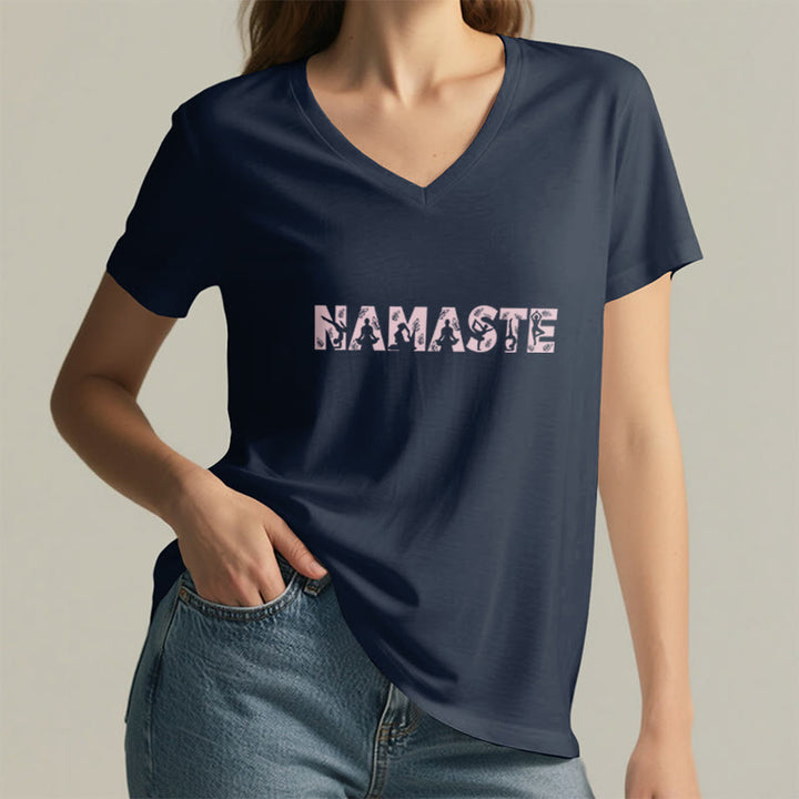 Olivenorma Minimalist Yoga Namaste Pose V-Neck T-Shirt - image 7
